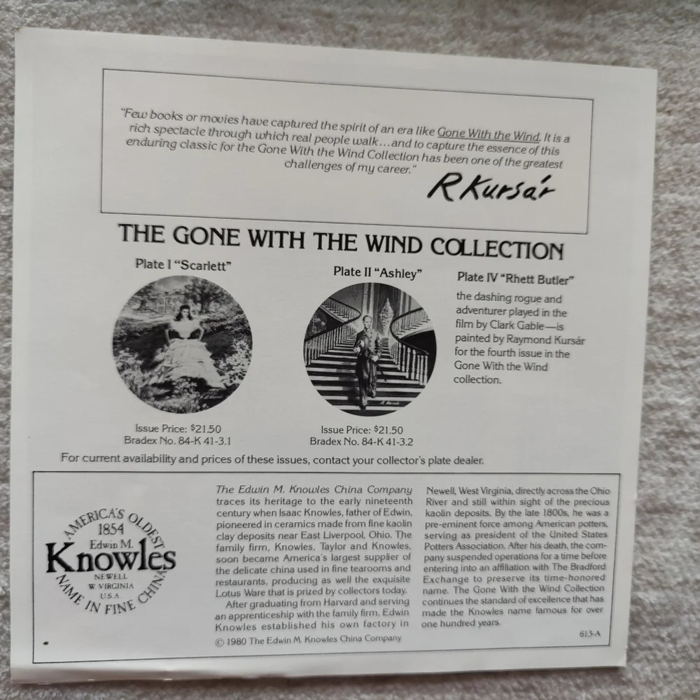 Knowles Commemorative Gone With The Wind 